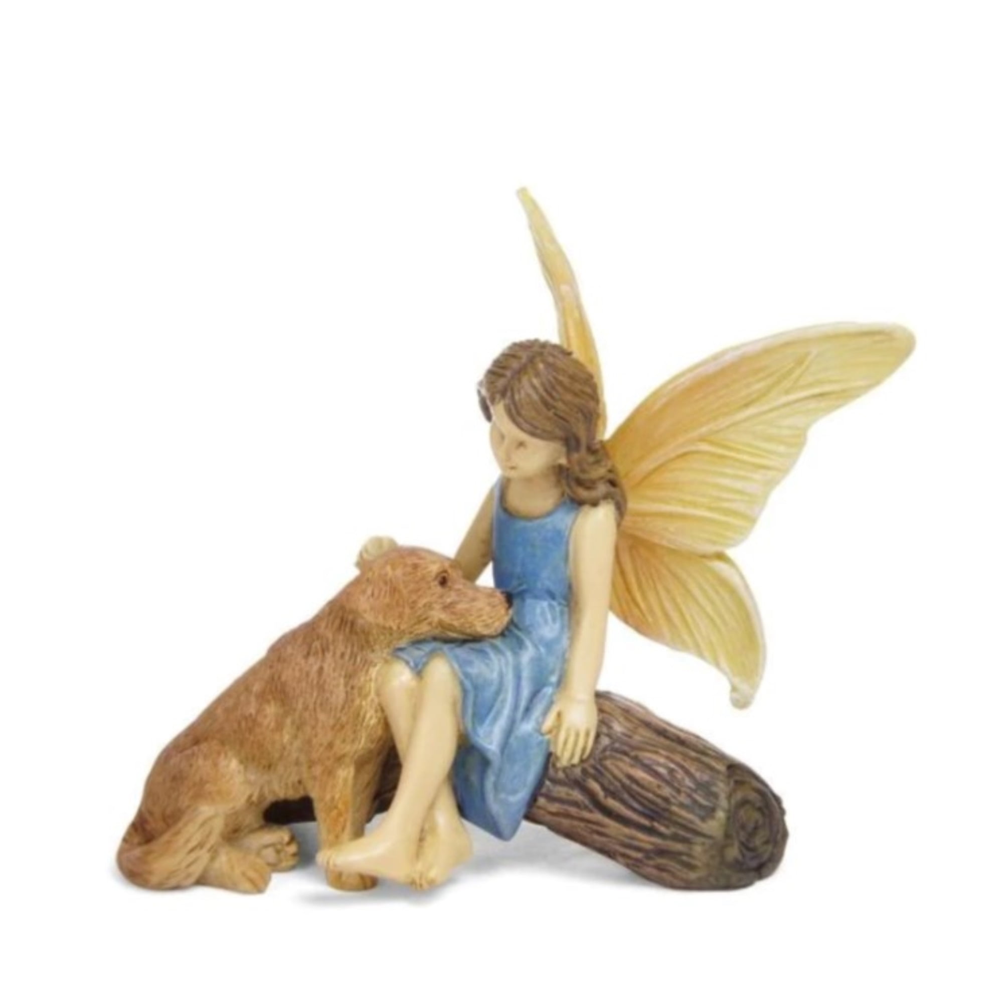 Blue Dress Fairy with Dog Resin Garden Figurine