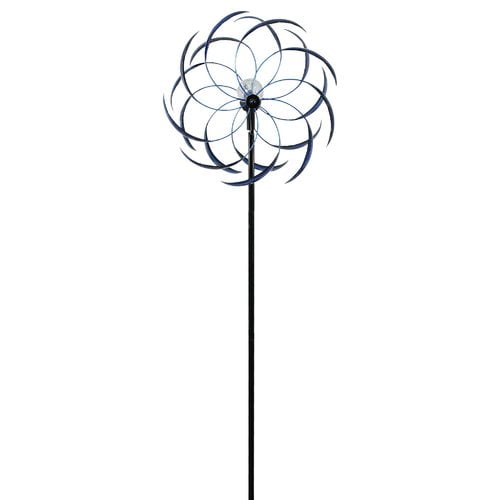 Tall Blue Powder Coated Iron Solar Garden Spinner
