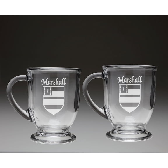 Marshall Irish Coat of Arms Glass Coffee Mugs - Set of 2