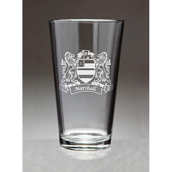 Marshall Irish Coat of Arms Lions Pint Glasses (Sand Etched)