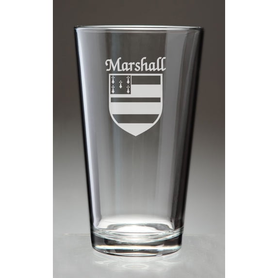 Marshall Irish Coat of Arms Pint Glasses - Set of 4 (Sand Etched)