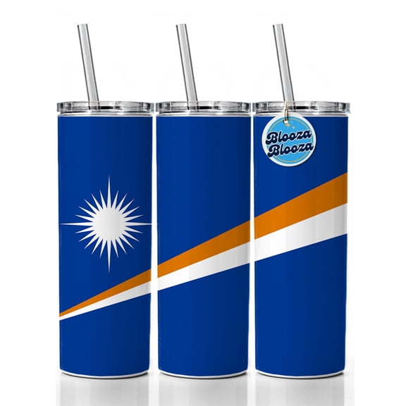 Marshall Islands Country Flag 20oz Insulated Water Bottle Skinny Tumbler Includes Straw
