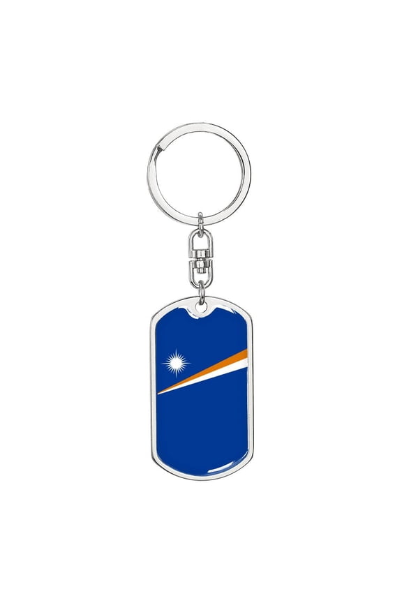 Marshall Islands Flag Dog Tag Keychain Stainless Steel Silver Tone or Gold Tone