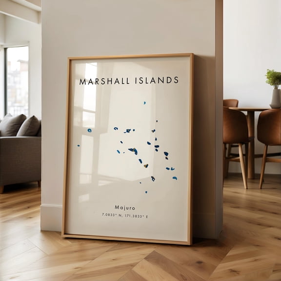 Marshall Islands Map PRINTED Poster Blue and Gold Oceania Wall Art Print Home Decor Geography Map Gift