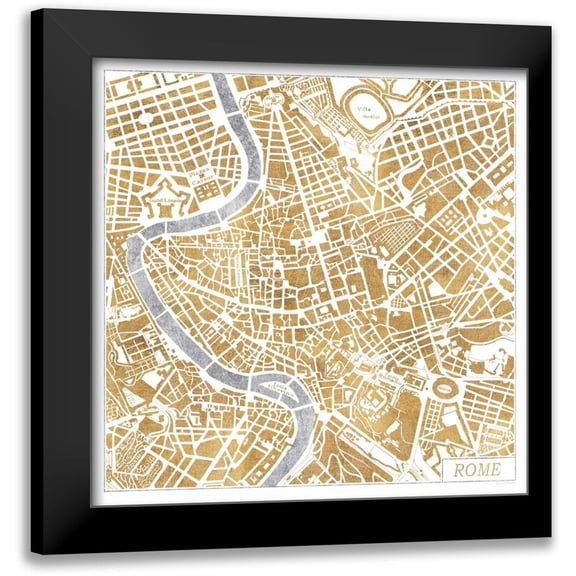 Marshall, Laura 12x12 Black Modern Framed Museum Art Print Titled - Gilded Rome Map