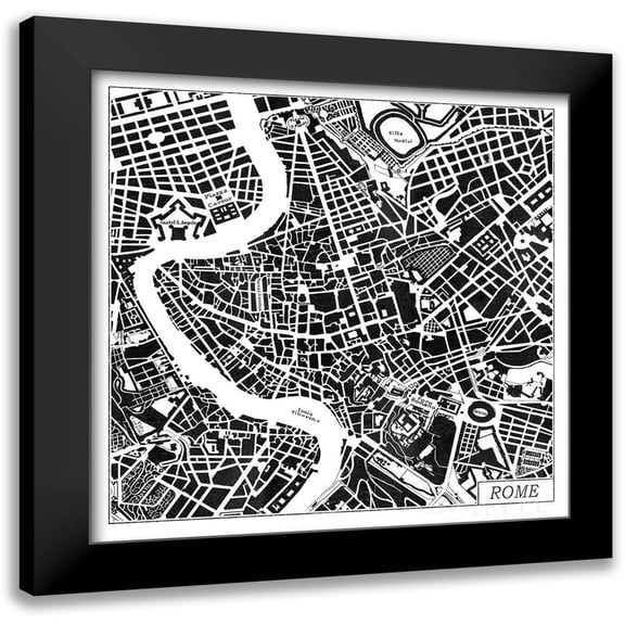 Marshall, Laura 12x12 Black Modern Framed Museum Art Print Titled - Rome Map Black