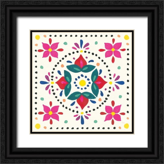 Marshall, Laura 12x12 Black Ornate Wood Framed with Double Matting Museum Art Print Titled - Floral Fiesta White Tile VIII