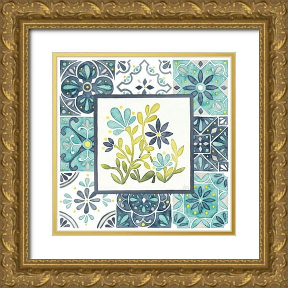 Marshall, Laura 12x12 Gold Ornate Wood Framed with Double Matting Museum Art Print Titled - Garden Getaway Patchwork IV