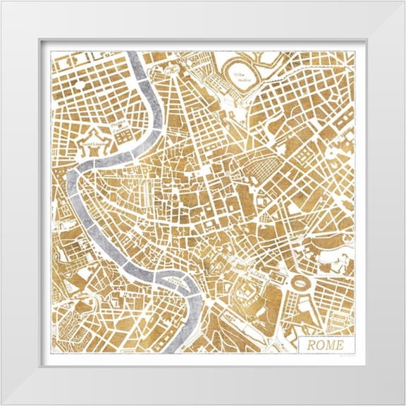Marshall, Laura 12x12 White Modern Wood Framed Museum Art Print Titled - Gilded Rome Map