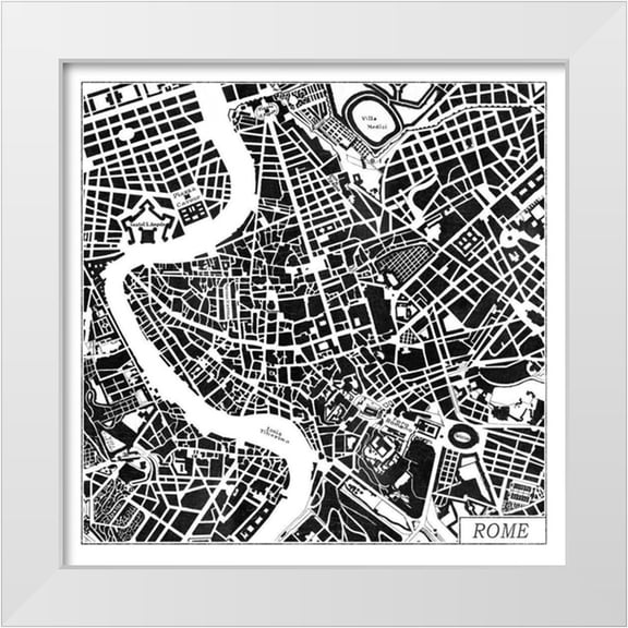 Marshall, Laura 12x12 White Modern Wood Framed Museum Art Print Titled - Rome Map Black
