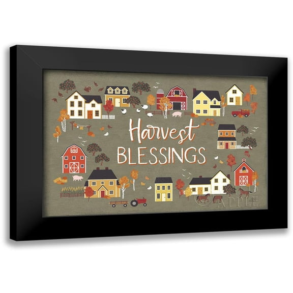Marshall, Laura 14x11 Black Modern Framed Museum Art Print Titled - Harvest Village I Script