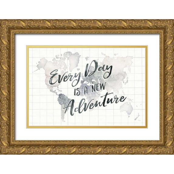 Marshall, Laura 14x11 Gold Ornate Wood Framed with Double Matting Museum Art Print Titled - Watercolor Wanderlust World Adventure