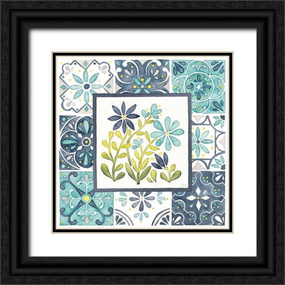 Marshall, Laura 15x15 Black Ornate Wood Framed with Double Matting Museum Art Print Titled - Garden Getaway Patchwork II
