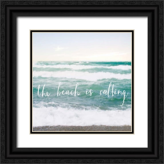 Marshall, Laura 15x15 Black Ornate Wood Framed with Double Matting Museum Art Print Titled - The Beach is Calling