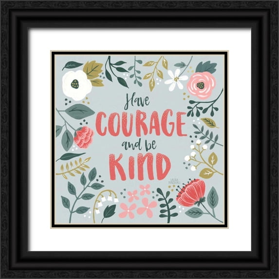 Marshall, Laura 15x15 Black Ornate Wood Framed with Double Matting Museum Art Print Titled - Wildflower Daydreams II Have Courage