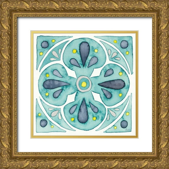 Marshall, Laura 15x15 Gold Ornate Wood Framed with Double Matting Museum Art Print Titled - Garden Getaway Tile VI Teal