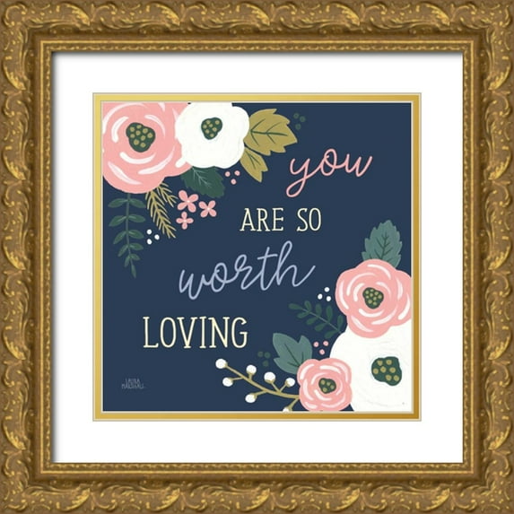 Marshall, Laura 15x15 Gold Ornate Wood Framed with Double Matting Museum Art Print Titled - Wildflower Daydreams VII Navy Loving