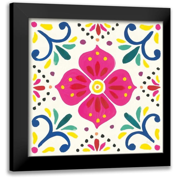 Marshall, Laura 20x20 Black Modern Framed Museum Art Print Titled - Floral Fiesta White Tile IX