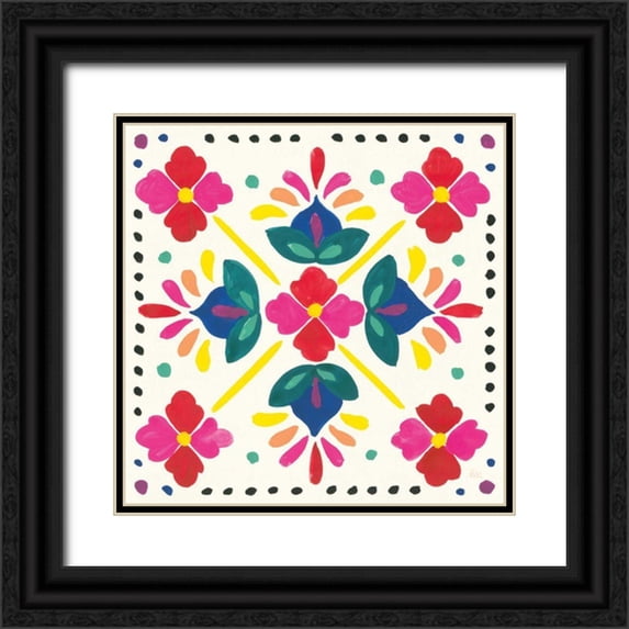 Marshall, Laura 20x20 Black Ornate Wood Framed with Double Matting Museum Art Print Titled - Floral Fiesta White Tile I