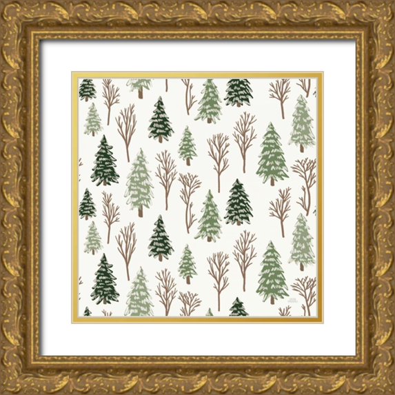 Marshall, Laura 20x20 Gold Ornate Wood Framed with Double Matting Museum Art Print Titled - Christmas Village Pattern X