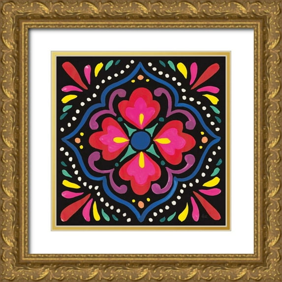 Marshall, Laura 20x20 Gold Ornate Wood Framed with Double Matting Museum Art Print Titled - Floral Fiesta Tile V