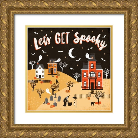 Marshall, Laura 20x20 Gold Ornate Wood Framed with Double Matting Museum Art Print Titled - Spooky Village IV