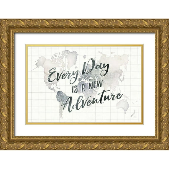 Marshall, Laura 24x17 Gold Ornate Wood Framed with Double Matting Museum Art Print Titled - Watercolor Wanderlust World Adventure