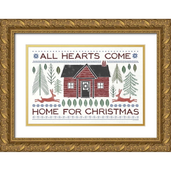 Marshall, Laura 24x17 Gold Ornate Wood Framed with Double Matting Museum Art Print Titled - Woodcut Wonderland I Red