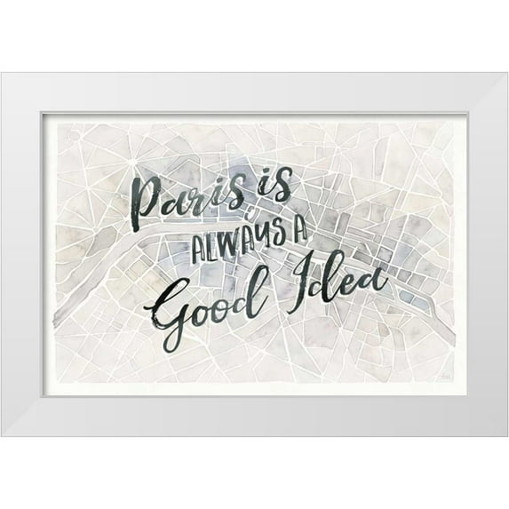 Marshall, Laura 24x17 White Modern Wood Framed Museum Art Print Titled - Watercolor Wanderlust Paris Adventure
