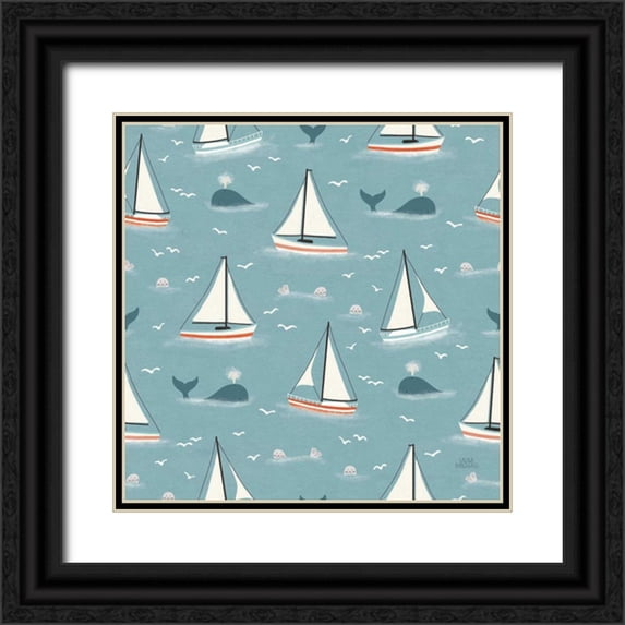 Marshall, Laura 26x26 Black Ornate Wood Framed with Double Matting Museum Art Print Titled - Seaside Village Pattern III
