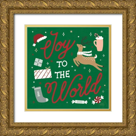 Marshall, Laura 26x26 Gold Ornate Wood Framed with Double Matting Museum Art Print Titled - Reindeer Holiday VII RG