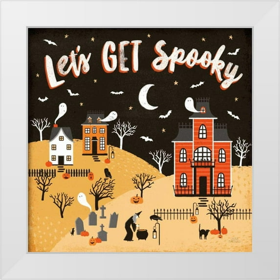 Marshall, Laura 26x26 White Modern Wood Framed Museum Art Print Titled - Spooky Village IV