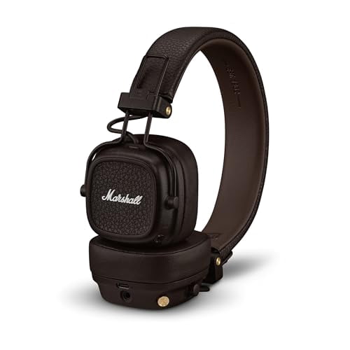 Marshall Major V Wireless On-Ear Bluetooth Headphones - 100+ Hr Playtime | Detachable Audio Cable | Microphone for Calls | Lightweight, Foldable Design for Travel - Brown