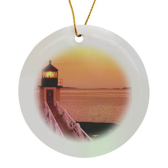 3drose, Marshall Point Light, Port Clyde, Maine at Sunset, Circle Porcelain Ornament