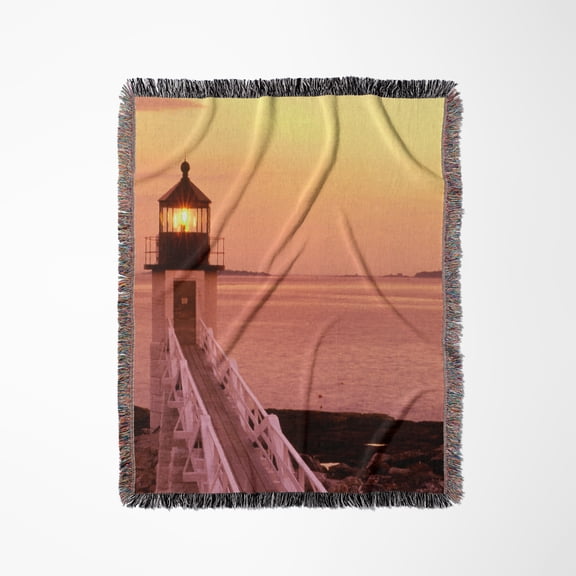 Marshall Point Light, Port Clyde, Maine At Sunset, Woven Blanket