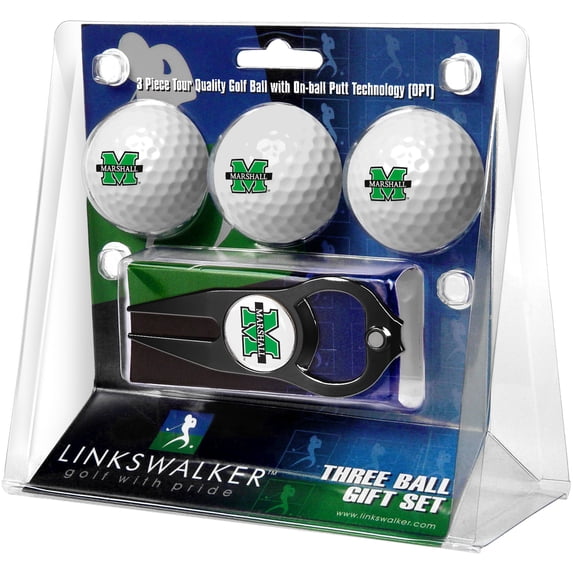 Marshall Thundering Herd 3-Pack Golf Ball Gift Set with Black Hat Trick Divot Tool