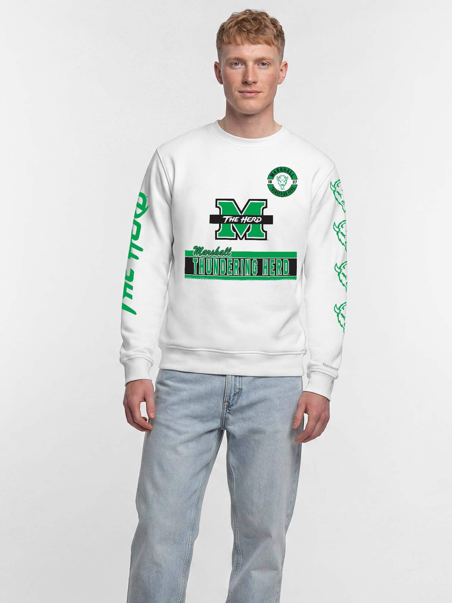 Marshall Thundering Herd Reebok Mens White Crew Sweatshirt
