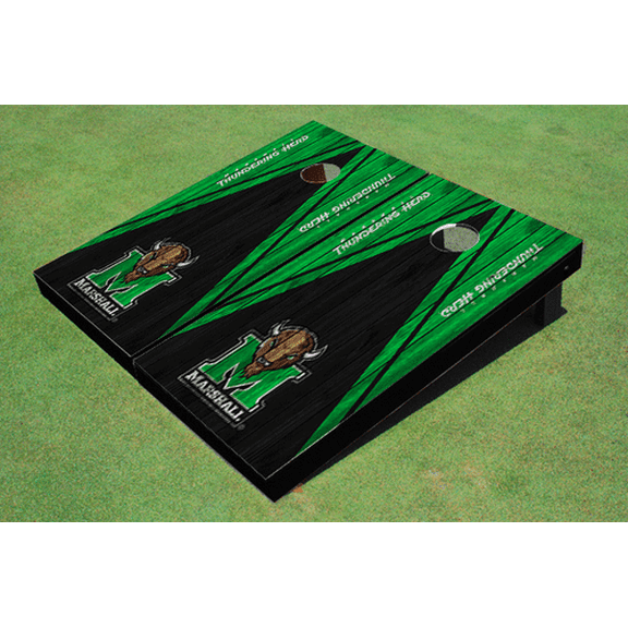 Marshall University Black and Green Matching Wood Look Triangle Cornhole Boards