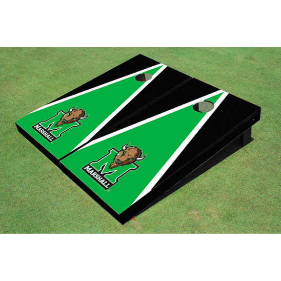 Marshall University Green and Black Matching Triangle Cornhole Boards