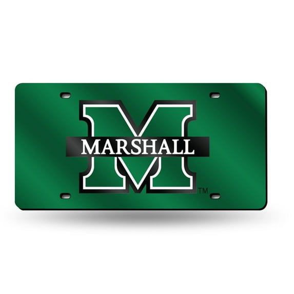 Marshall University Thundering Herd Green Mirrored Laser Cut License Plate Laser Tag