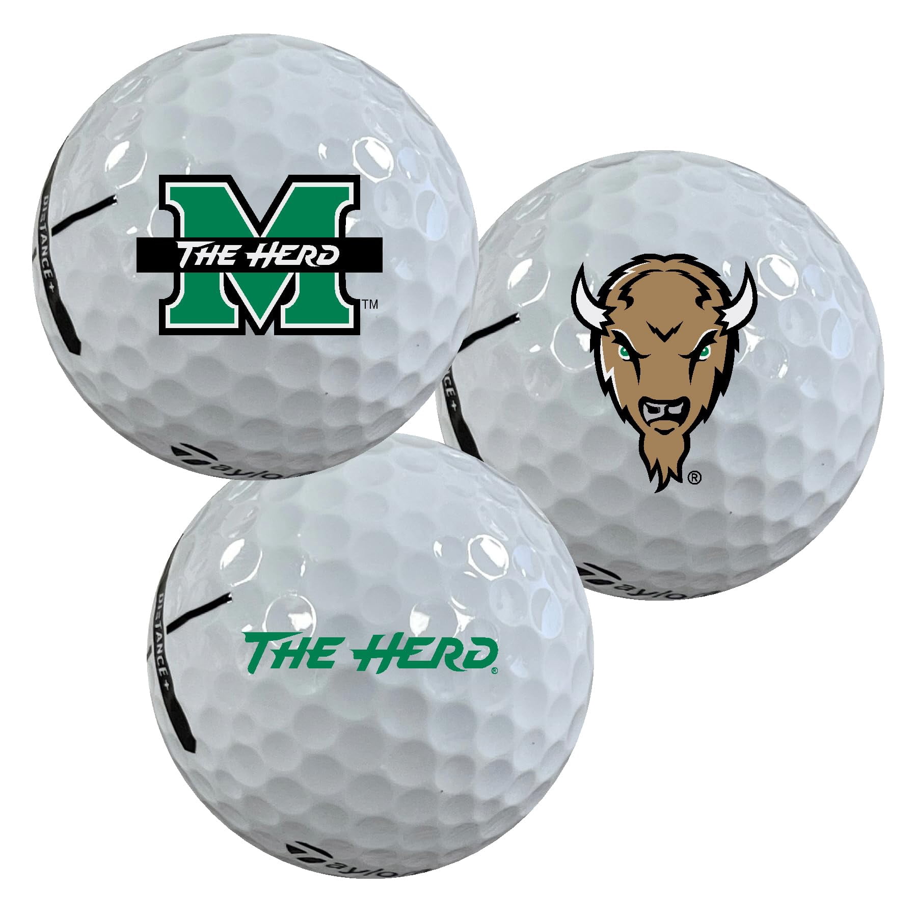 Marshall University Thundering Herd Logo Edition Taylormade Distance+ Golf Balls 12-Pack (Dozen)