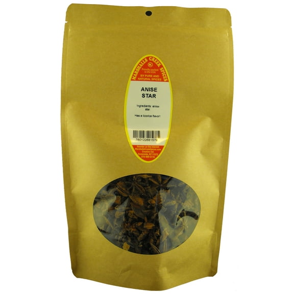 Marshalls Creek Spices ANISE STAR, STAR ANISE 3 oz. Kraft Stand Up Pouch ECO Friendly Recyclable Mailer