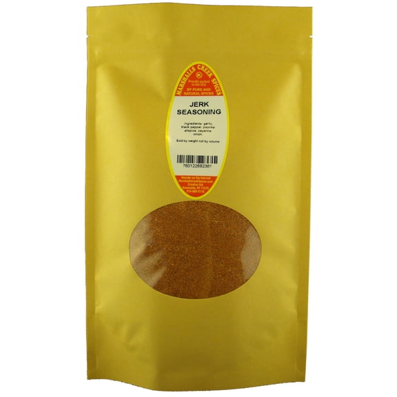 Marshalls Creek Spices JERK SEASONING NO SALT 11 oz. Kraft Stand Up Pouch ECO Friendly Recyclable Mailer
