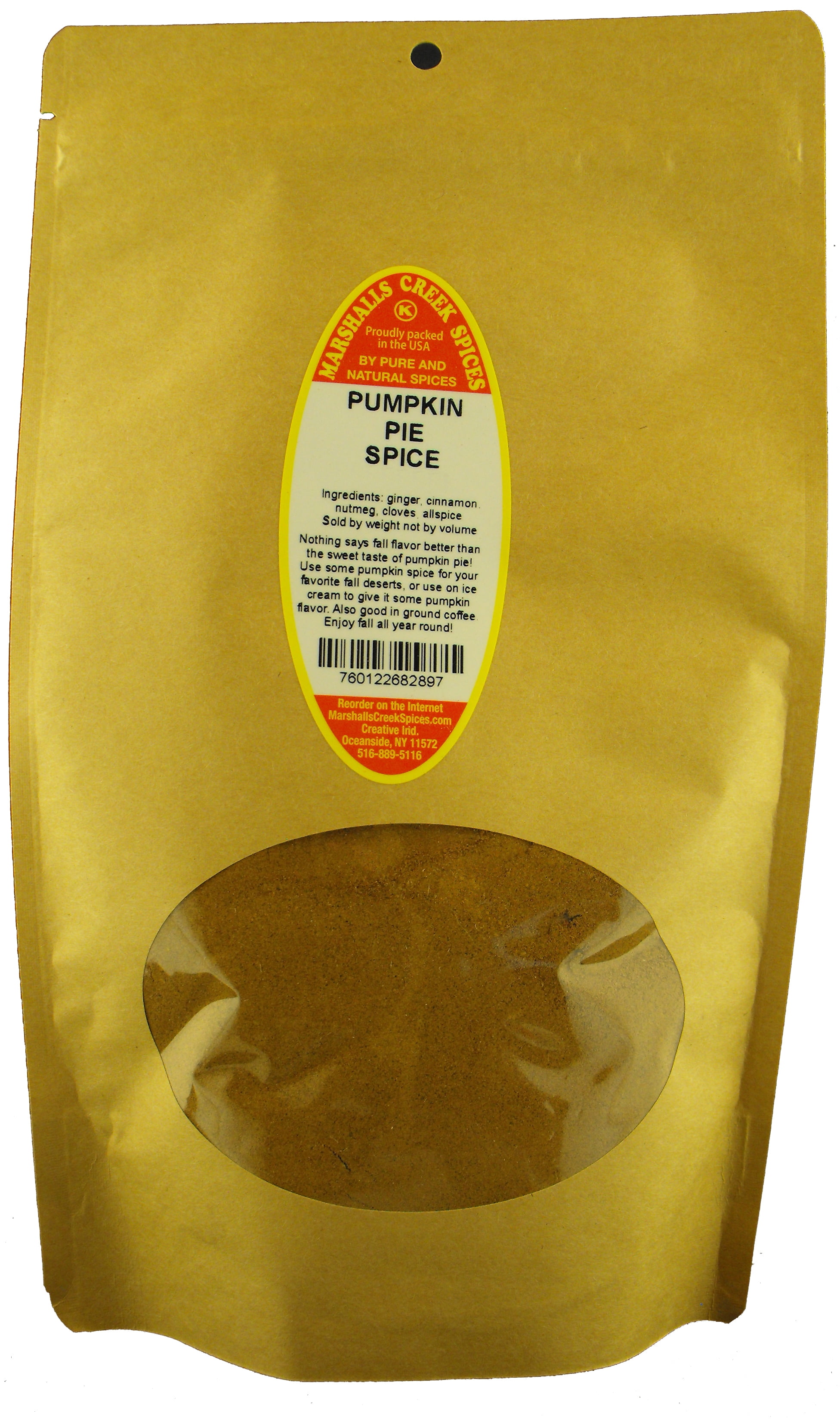 Marshalls Creek Spices PUMPKIN PIE SPICE 8 oz. Kraft Stand Up Pouch ECO Friendly Recyclable Mailer