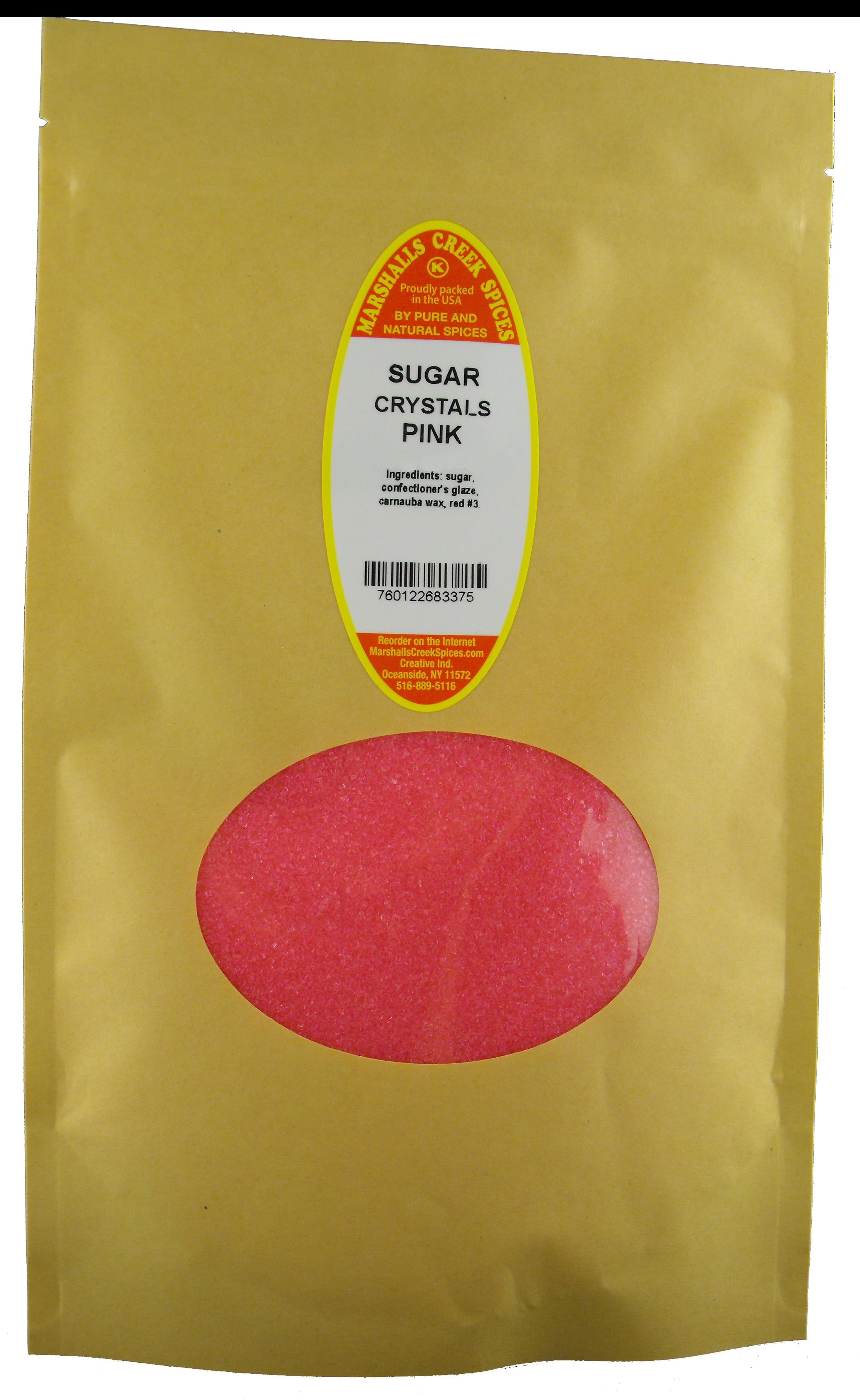 Marshalls Creek Spices SUGAR CRYSTALS PINK 10 oz. Kraft Stand Up Pouch ECO Friendly Recyclable Mailer