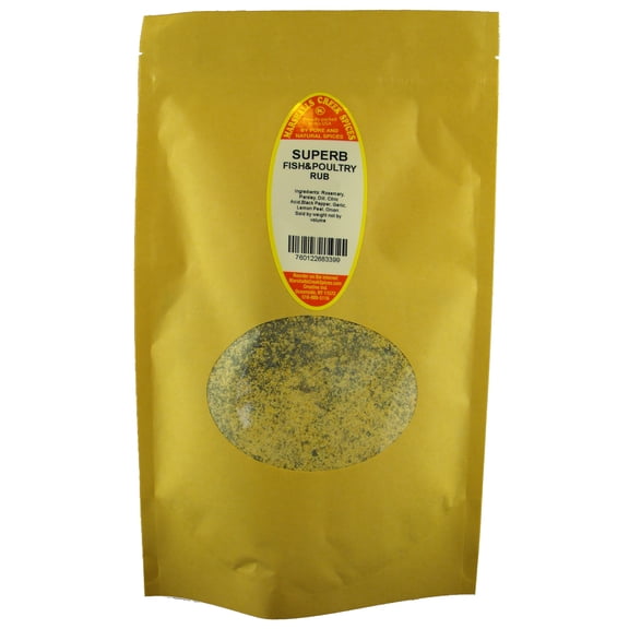 Marshalls Creek Spices SUPERB FISH AND POULTRY RUB NO SALT 11 oz. Kraft Stand Up Pouch ECO Friendly Recyclable Mailer