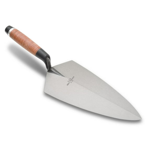 MARSHALLTOWN 19L12 Philadelphia Brick Trowel, 12 x 6 Inch Masonry Finishing Tool with Leather Handle, Made in the USA