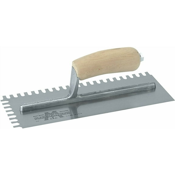 Marshalltown 704S Notched Trowel, 4-1/2 in W x 11 in L Steel Blade Wood Handle