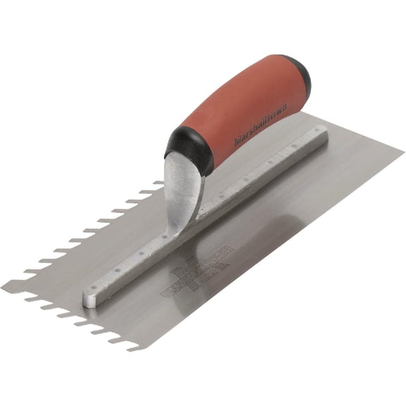 MARSHALLTOWN LayFlat Notch Trowel, 11x4 1/2 Inch, 3/8 Inch Notches, Made in the USA, Flooring and Tiling Trowel, LF3811SD