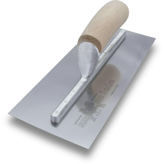 MARSHALLTOWN MXS1SS 11 x 4 1/2 inch Bright Stainless Steel Finishing Trowel, Curved Wood Handle, for Masonry, Concrete, Brick Laying